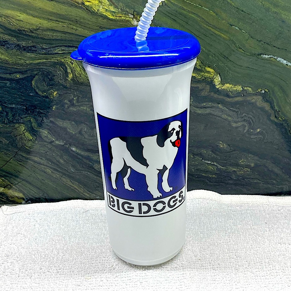 Big Dogs Blue and White Tumbler with Lid and Straw Vintage New.
